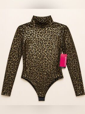 NWT Commando Gold Leopard Print Mock Neck Bodysuit XS | MSRP $158